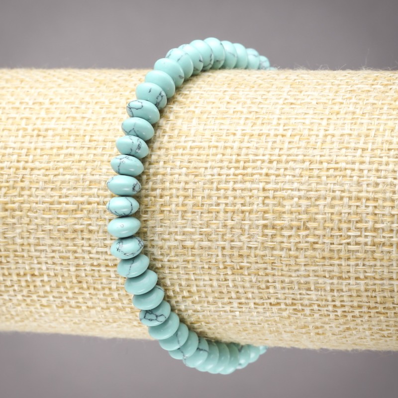 Bransoletka na gumce z turkusem, gładkie rondelki, średnica 6×3 mm+
