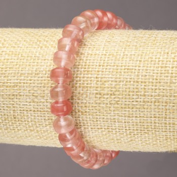 Bransoletka na gumce z naturalnego kamienia chalcedonu, gładki rondel, średnica 9x7 mm+