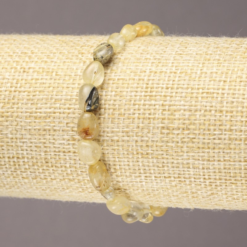 Bransoletka na elastycznej gumce z naturalnego kamienia — fasetowany kwarc rutylowy, średnica 8 × 6 mm +
