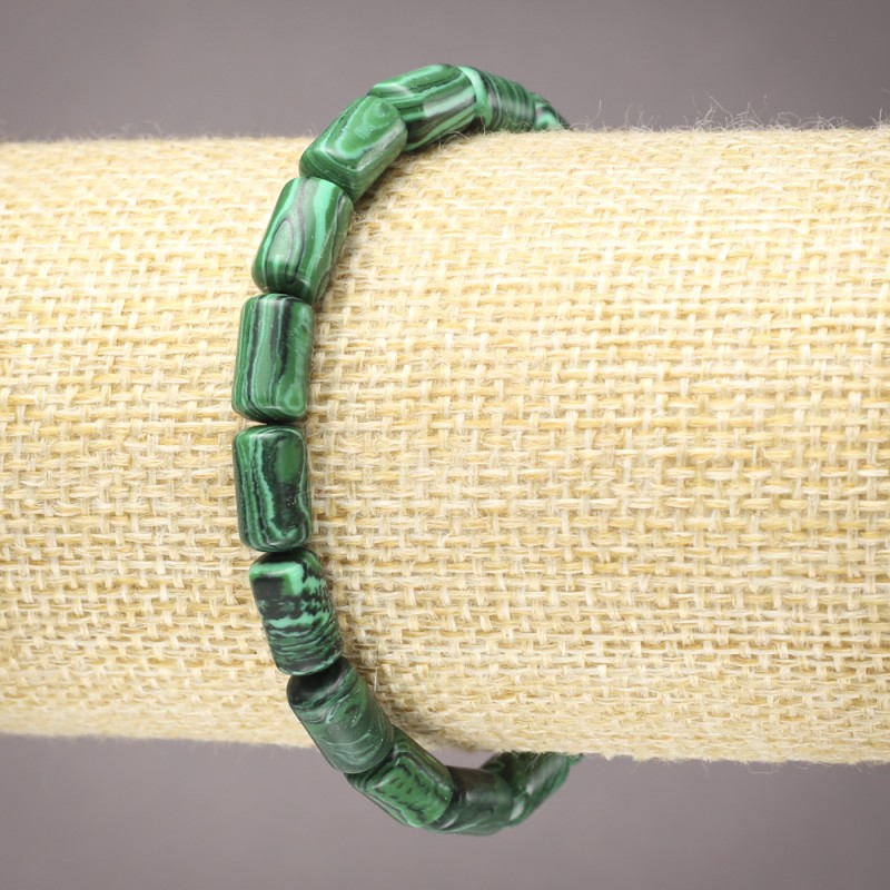 Bransoletka z malachitu na gumce (prasowana) – cylindryczna, gładka, średnica 10×6 mm+