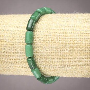 Bransoletka na gumce z naturalnego kamienia — chryzopraz, gładkie cylindryczne koraliki, średnica 10×6 mm