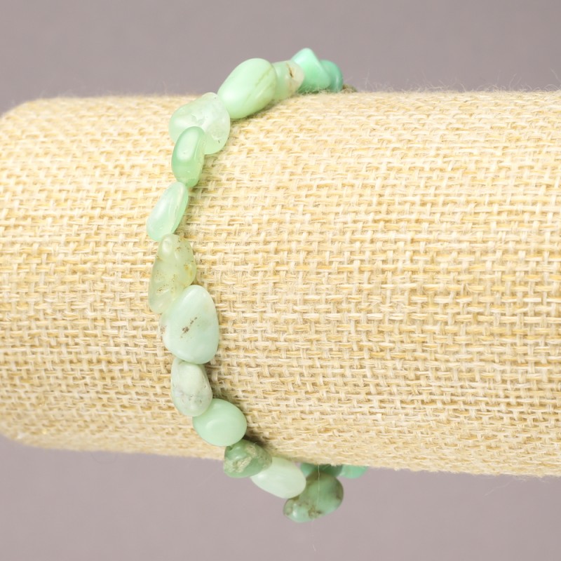 Bransoletka na gumce z naturalnego kamienia chryzopraz, kamienie galetowe, średnica 8×10 mm+