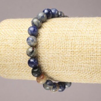 Bransoletka na gumce z naturalnym sodalitem, gładka kulka, średnica 8 mm+