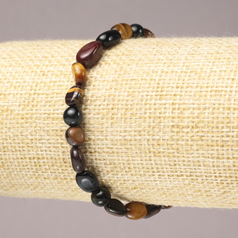 Bransoletka na gumce z naturalnych kamieni: tygrysie oko, bycze oko i sokole oko, średnica 8×6 mm +