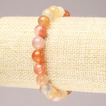 Bransoletka na gumce z naturalnego agatu pomarańczowego, gładka kulka, średnica 8,5 mm