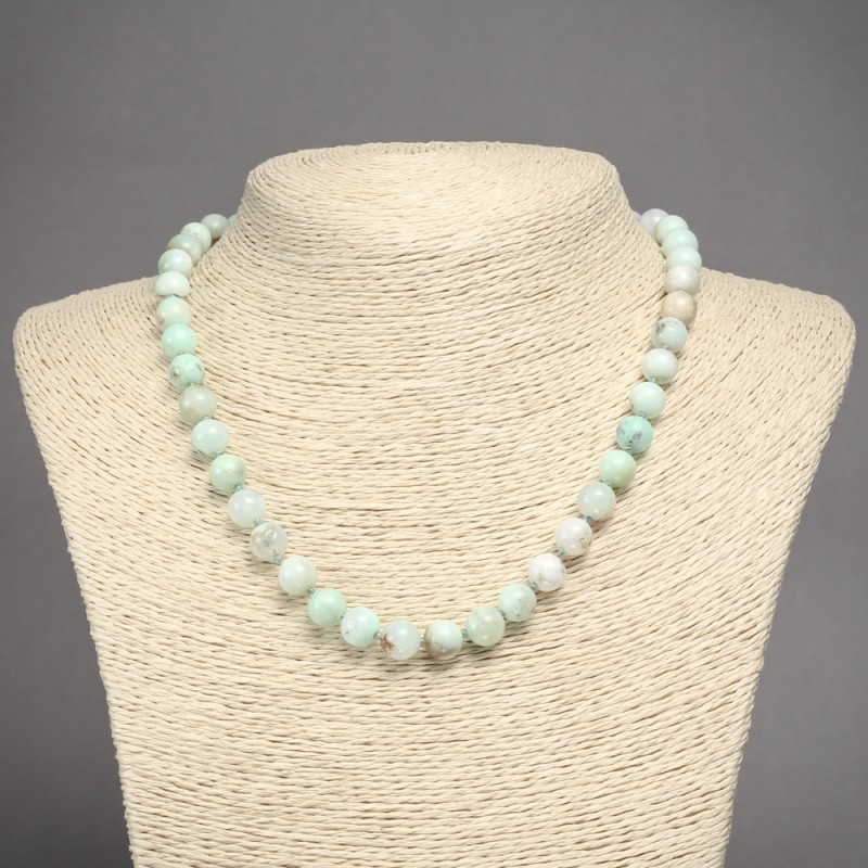 Naszyjnik z naturalnego kamienia Larimar — gładkie kule, średnica 8 mm, długość 45 cm +/-