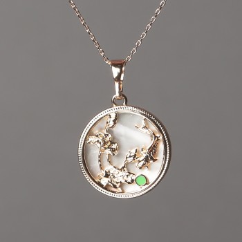 Łańcuszek Xuping pozłacany 18K z wisiorkiem z masą perłową i zieloną emalią, średnica około 15 mm + -, grubość 0,5 mm + -, długość 48 cm +