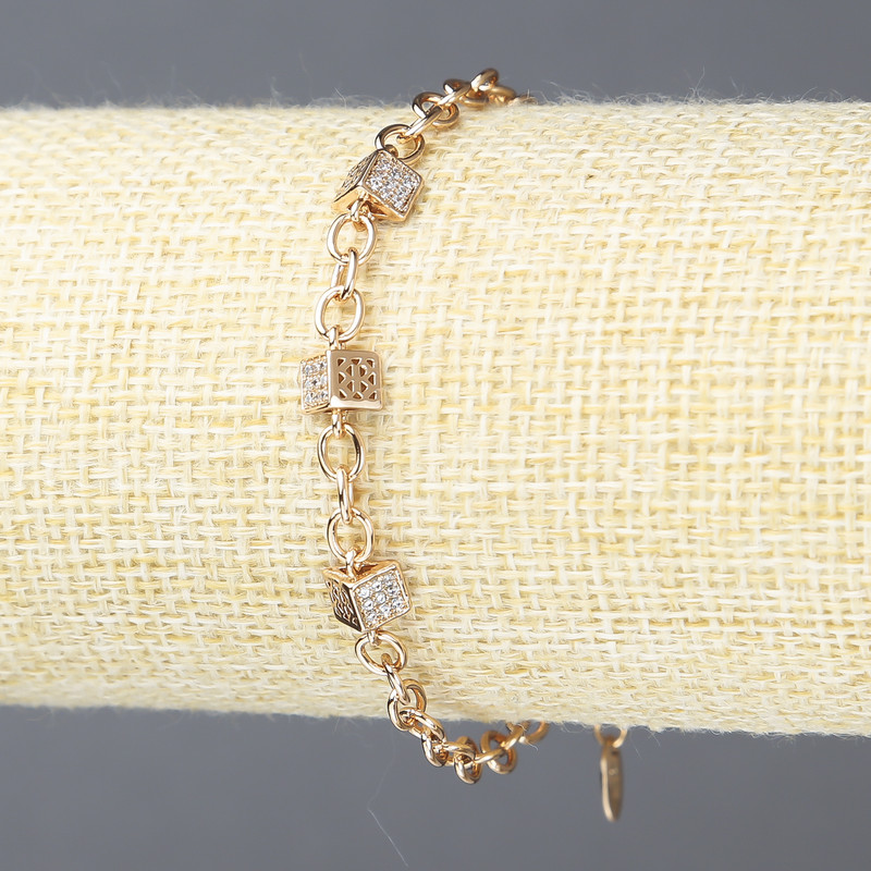 Bransoletka Xuping pozłacana 18K z białymi kryształami, grubość 4 mm, długość 17×21 cm +