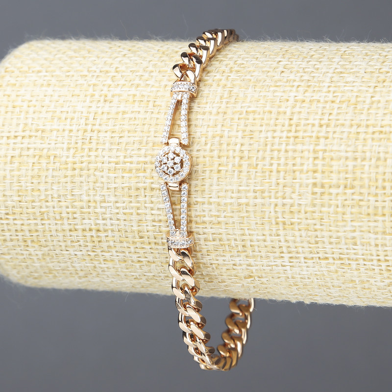Bransoletka Xuping z pozłoceniem 18K z białymi kryształami, grubość 5,5 mm, długość 17–19 cm +