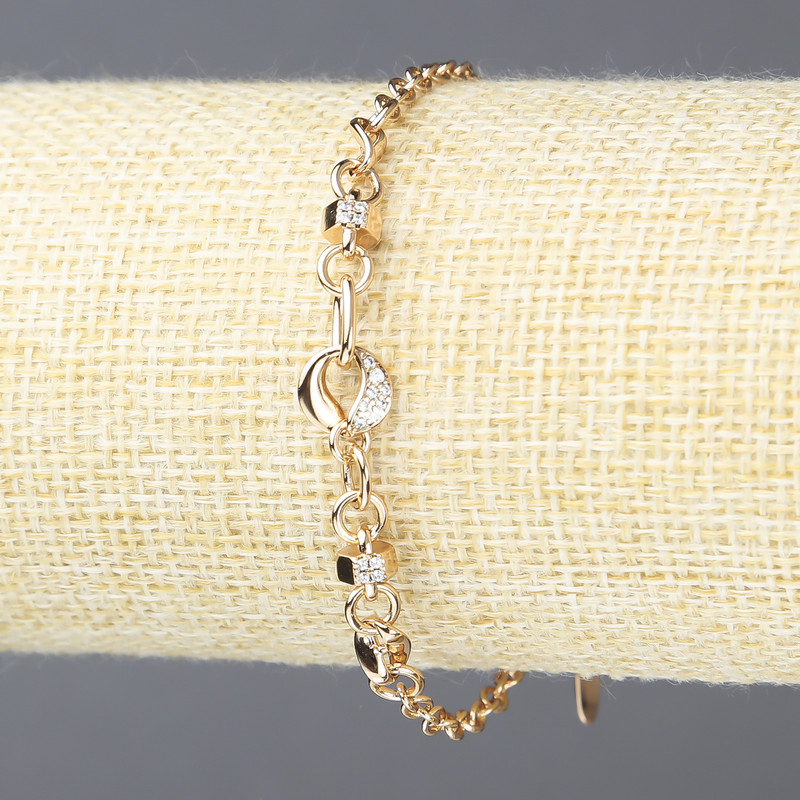 Bransoletka Xuping pozłacana 18K z białymi cyrkoniami, grubość 3 mm +/-, długość 18–21 cm +/-