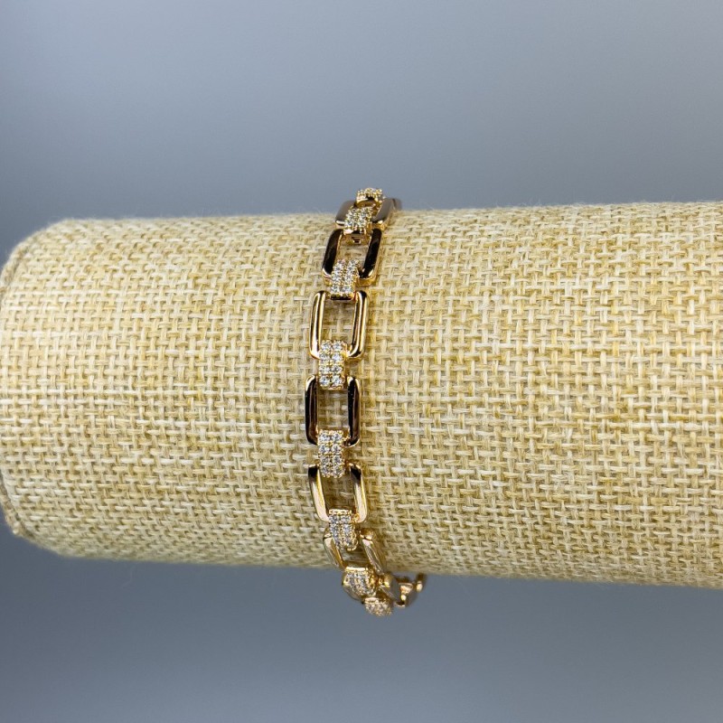 Bransoletka Xuping z pozłotą 18K i białymi cyrkoniami, grubość 7 mm, długość 16–18 cm