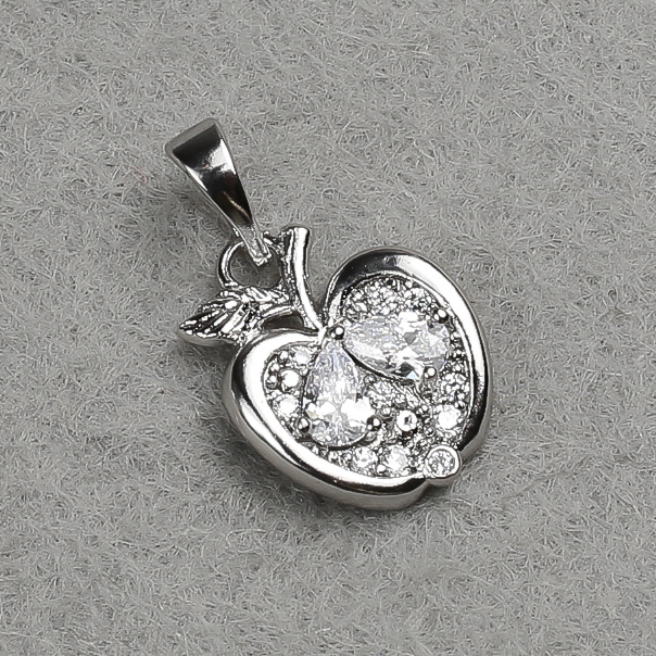 Wisiorek Xuping rodowany „Jabłko” z białymi kryształami i białymi cyrkoniami 21×12 mm +