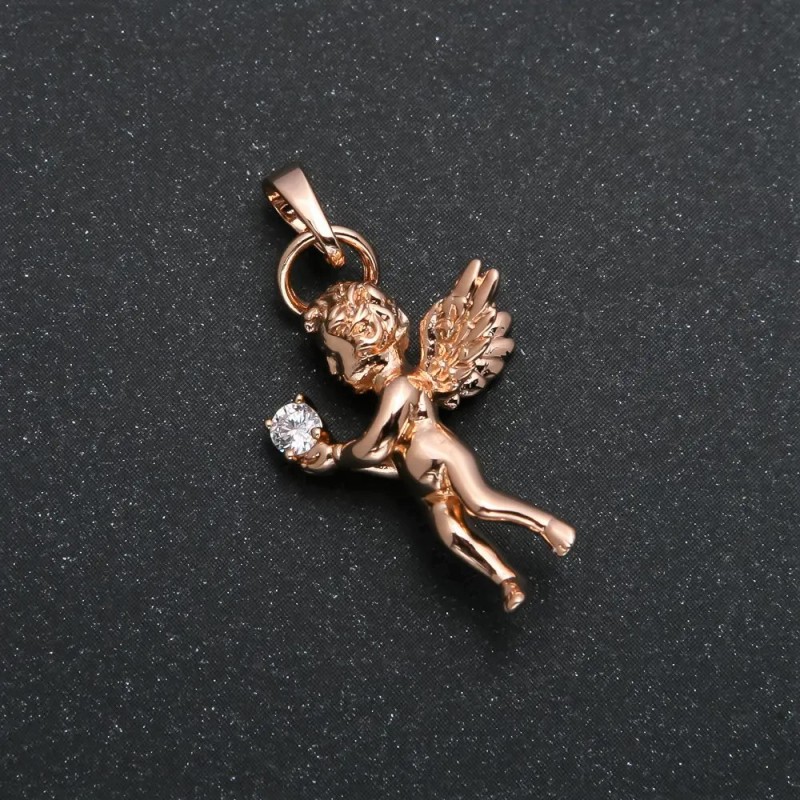 Wisiorek Xuping pozłacany 18K — Anioł z białą cyrkonią, 30×15 mm +