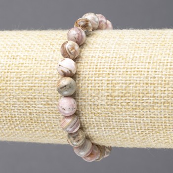 Bransoletka na gumce z naturalnego rodokrozytu — gładka kulka o średnicy 8 mm+