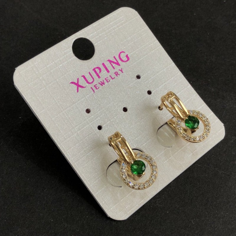 Kolczyki Xuping pozłacane 18k z zielonymi kamieniami i białymi cyrkoniami 17x10 mm