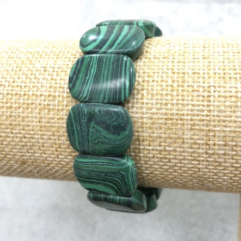 Bransoletka na gumce z malachitu (prasowany) gładkie ogniwo 20×15 mm, długość 18 cm +