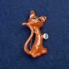 Wyprzedaż! Broszka Koteczka z złocistego metalu, emalii i kryształu 50×30 mm +