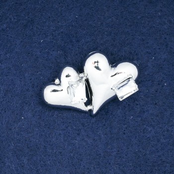 Broszka Serca – srebrzysty metal i kryształy 38×24 mm +