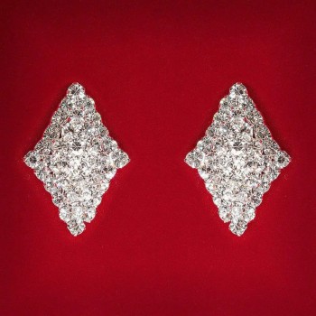 (25 mm) Damskie kolczyki sztyftowe z białymi cyrkoniami na jasnym metalu, ślubne i wieczorowe, w kształcie wydłużonego rombu