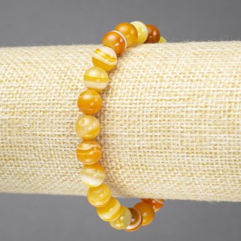 Bransoletka na gumce z naturalnego agatu oczkowego pomarańczowego, gładkie kulki, średnica 8 mm+