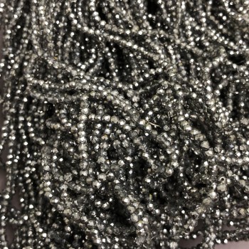 Koraliki czeskiego kryształu na żyłce, szare, przejrzyste, fasetowane rondelki, średnica 3 × 2,5 mm, długość 36 cm