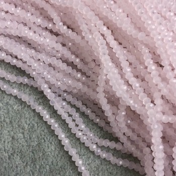 Koraliki czeskiego kryształu na nitce, delikatnie różowe, matowe, fasetowany rondel, średnica 3,5×3 mm, długość 36 cm