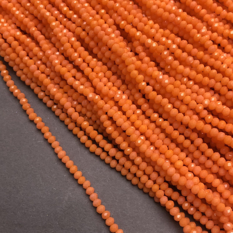 Koraliki czeskiego kryształu na żyłce, matowe w kolorze marchewkowym, fasetowane rondle, średnica 3 × 2,5 mm + -, długość 36–38 cm +