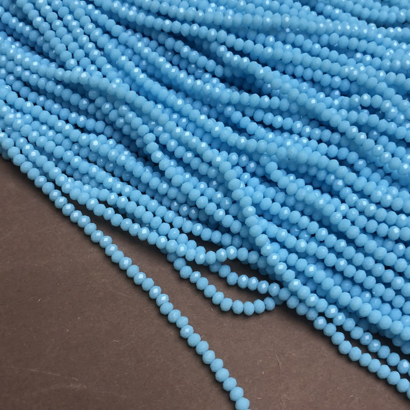Koraliki z czeskiego kryształu na nici, niebiesko-matowe, fasetowane w kształcie rondelka, średnica 3 × 2,5 mm, długość 36–38 cm +