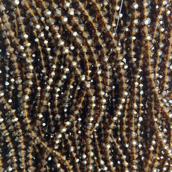 Koraliki czeskiego kryształu na nici, brązowo-przezroczyste, fasetowane rondelki, średnica 3,5×3 mm, długość 32 cm