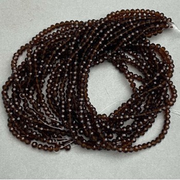 Koraliki czeskiego kryształu na nici, brązowo-przezroczyste, fasetowane rondelki, średnica 3,5×3 mm, długość 32 cm