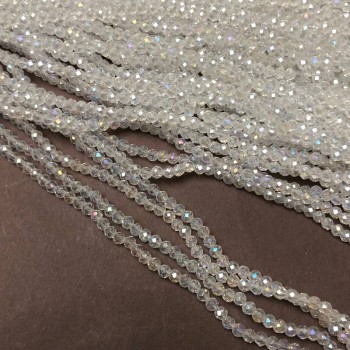 Koraliki Czech Crystal na żyłce, białe, przezroczyste z benzynowym odcieniem, fasetowany rondel, średnica 3×2,5 mm, długość 36–38 cm + -