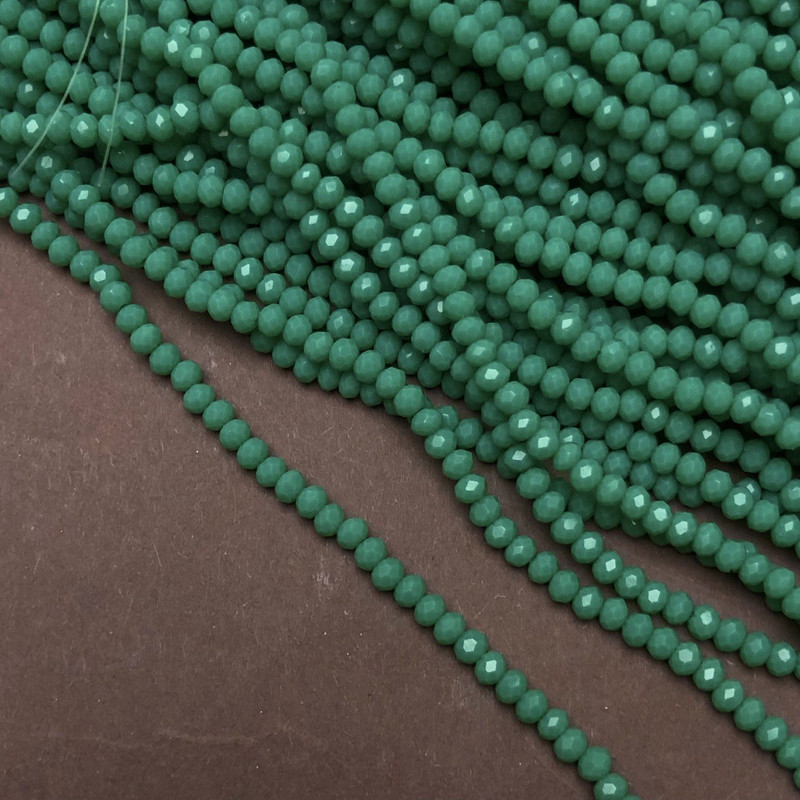 Koraliki z czeskiego kryształu na nitce, bladozielone matowe, fasetowany rondel, średnica 3×2,5 mm, długość 36–38 cm