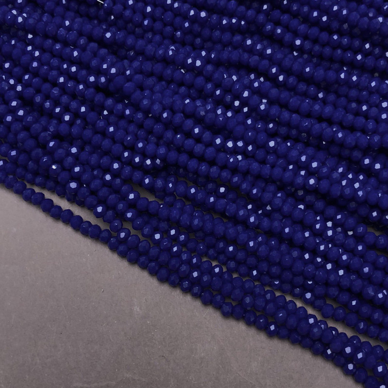 Koraliki z czeskiego kryształu na żyłce, ciemnoniebieskie matowe, fasetowany koralik w kształcie rondla, średnica 3 x 2,5 mm, długość 36–38 cm