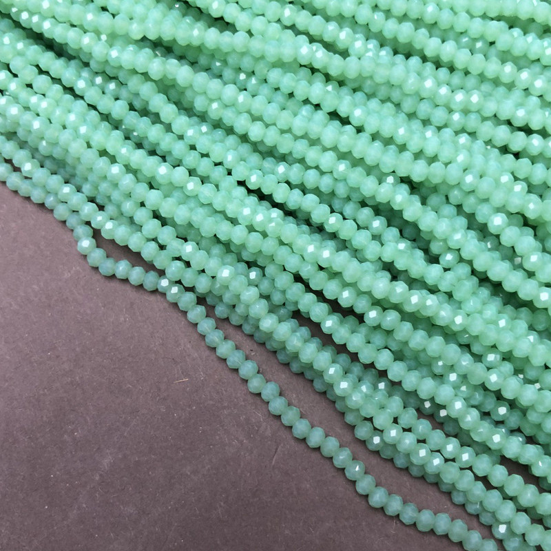 Koraliki z czeskiego kryształu na żyłce, miętowe, matowe, fasetowane rondelki, średnica 3×2,5 mm, długość 36–38 cm