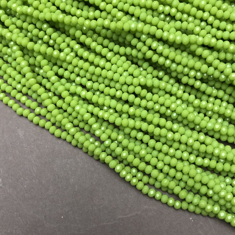 Koraliki z czeskiego kryształu limonkowe matowe na żyłce, rondel, średnica 3×2,5 mm, długość 36–38 cm