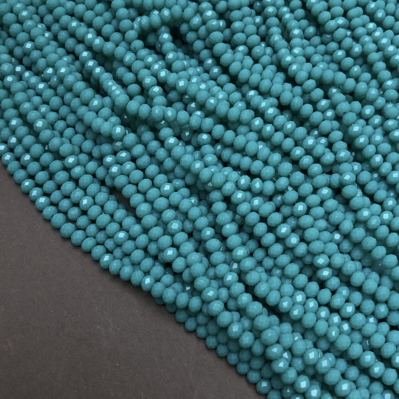 Koraliki czeskiego kryształu na żyłce, turkusowe matowe, fasetowany rondel, średnica 3,5×3 mm, długość 36–38 cm +