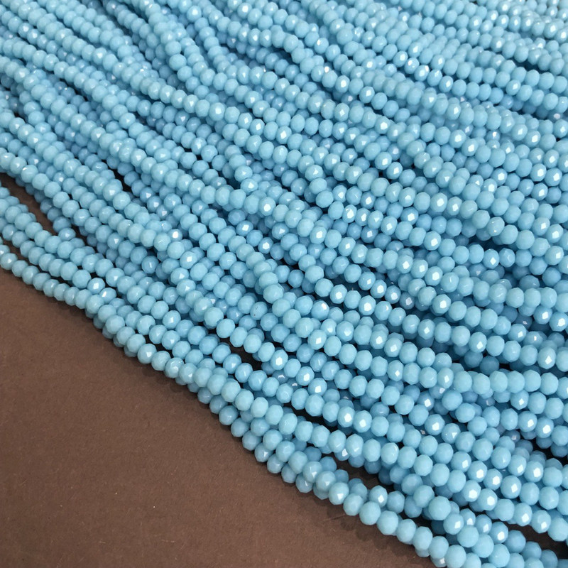 Koraliki czeskiego kryształu na żyłce, niebiesko-matowe fasetowane rondelki, średnica 3,5×3 mm, długość 36–38 cm