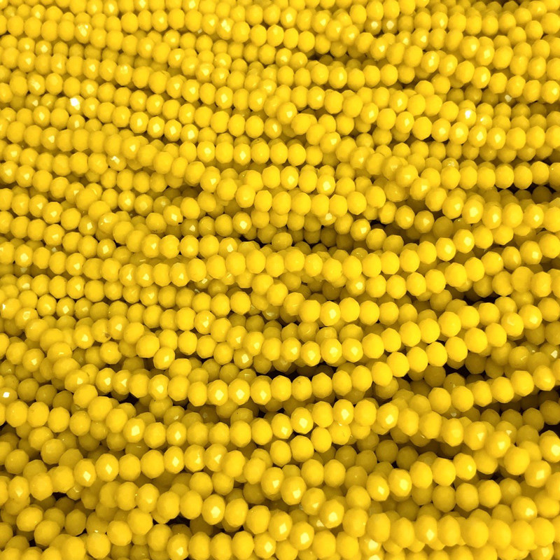 Koraliki z czeskiego kryształu na żyłce, żółte matowe, w kształcie rondeli, średnica 3,5×3 mm, długość 36–38 cm