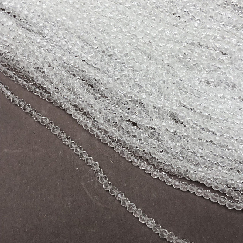Koraliki czeskiego kryształu na żyłce, białe, przezroczyste fasetowane rondelki, średnica 3,5×3 mm, długość 36–38 cm
