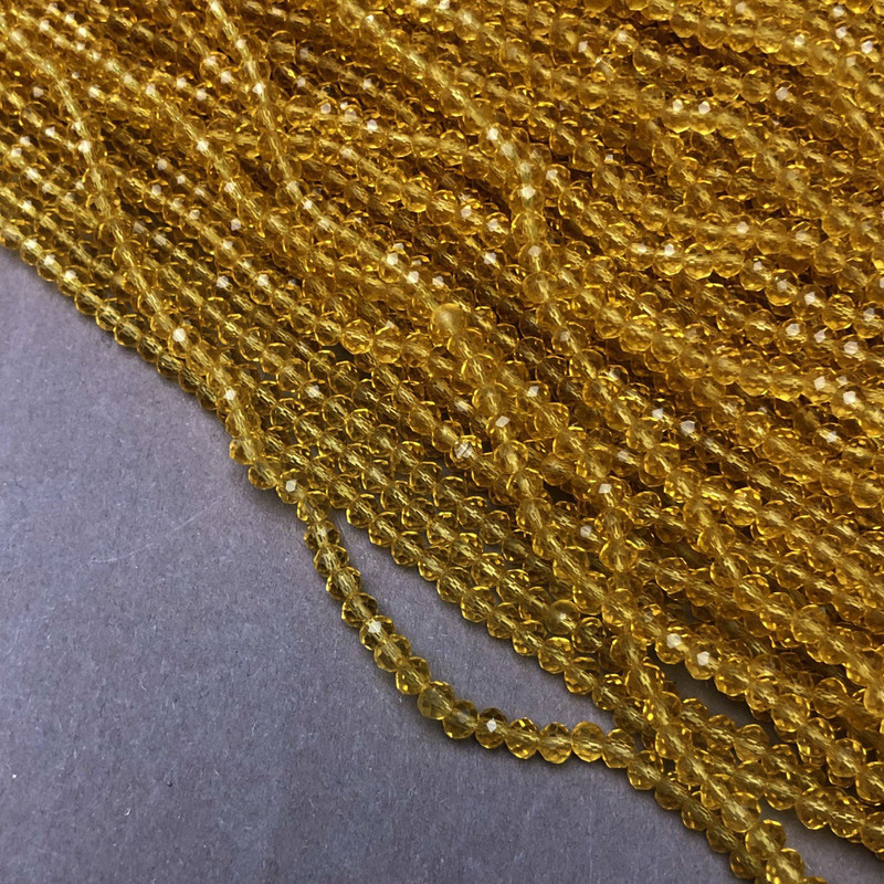 Koraliki z czeskiego kryształu na żyłce, jasnożółte, miodowe, przejrzyste, fasetowane rondelki, średnica 3,5×3 mm, długość 36–38 cm