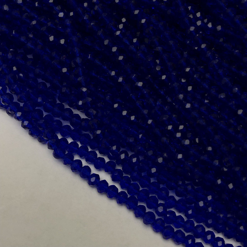 Koraliki z czeskiego kryształu na żyłce, ciemno-niebieskie, przejrzyste, fasetowane rondelki, średnica 3,5×3 mm, długość 36–38 cm