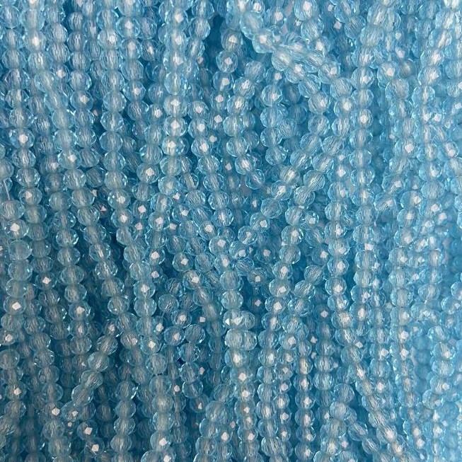 Koraliki czeskiego kryształu na nitce, niebieskie, przezroczyste, fasetowane rondelki, średnica 3,5x3 mm, długość 35 m