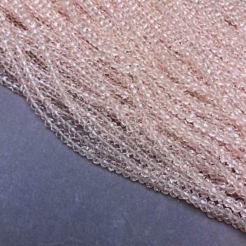 Koraliki czeskie kryształy na żyłce, jasnoróżowe, przejrzyste, fasetowany rondel, średnica 3,5×3 mm, długość 36–38 cm +