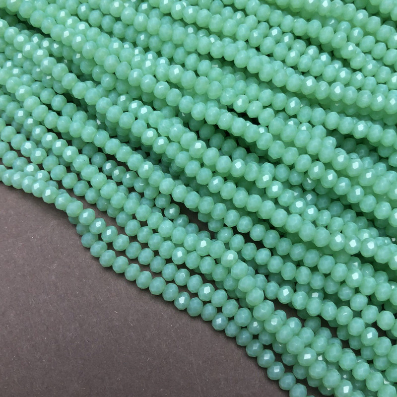 Koraliki miętowe matowe z czeskiego kryształu na nitce, fasetowany rondel, średnica 3,5×3 mm, długość 36–38 cm