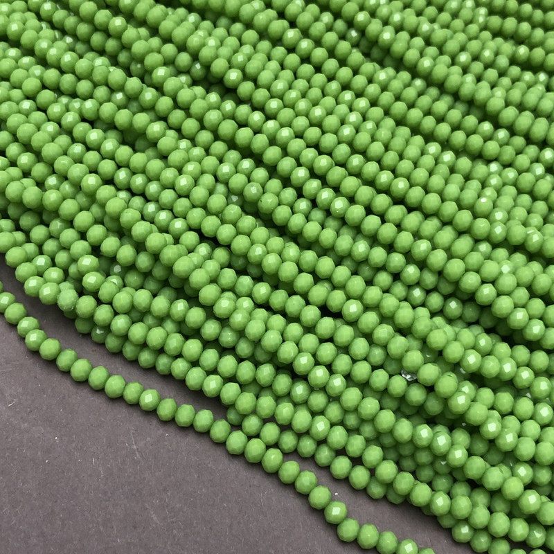 Koraliki czeskie kryształy na żyłce limonkowy matowy rondel, średnica 3,5×3 mm, długość 36–38 cm