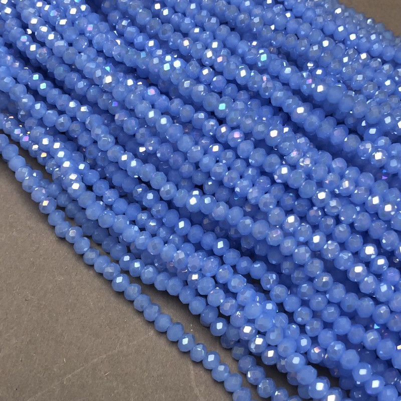 Koraliki czeskiego kryształu na żyłce, ciemno-niebieskie, matowe, fasetowane rondle, średnica 3,5×3 mm, długość ok. 36–38 cm