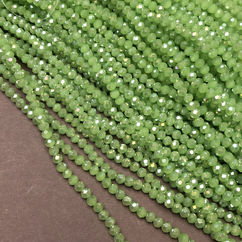 Koraliki czeskiego kryształu na żyłce, sałatowy matowy rondel, średnica 3,5×3 mm, długość 36–38 cm