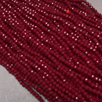 Koraliki z czeskiego kryształu Czech Crystal na nici, ciemnoczerwone, matowe, fasetowane rondelki, średnica 3,5×3 mm, długość 36-38 cm +