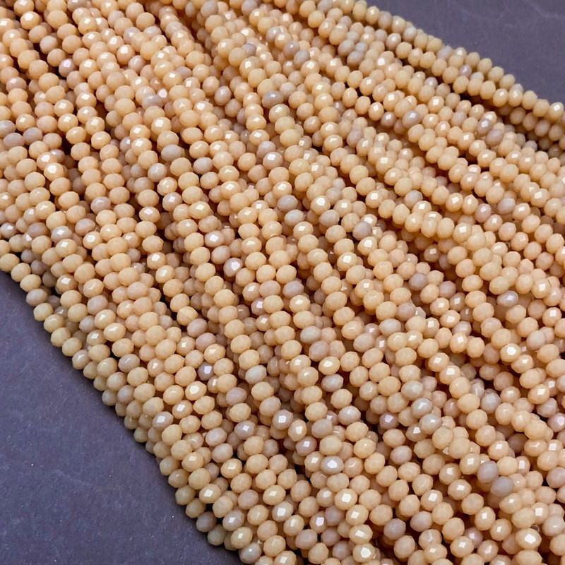 Koraliki z czeskiego kryształu na żyłce, pudrowe, matowe, fasetowany rondel, średnica 3,5×3 mm, długość 36–38 cm