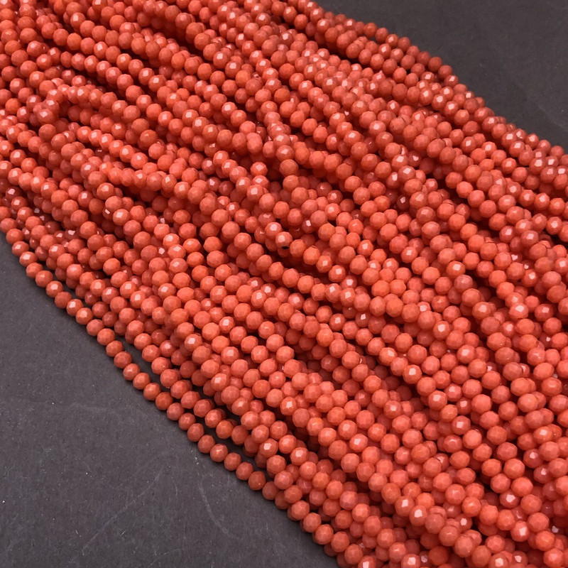 Koraliki czeskiego kryształu na żyłce marchewkowo-pomarańczowe matowe, fasetowany rondel, średnica 3,5×3 mm, długość 36-38 cm